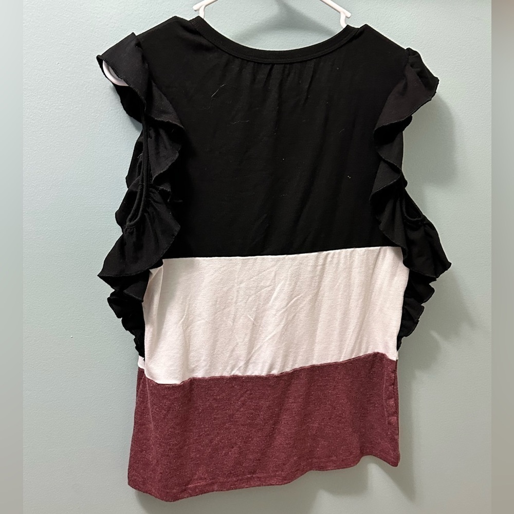 Women's Color Block Short Sleeve Ladies Pocket T-Shirt ruffles size medium - Picture 4 of 7